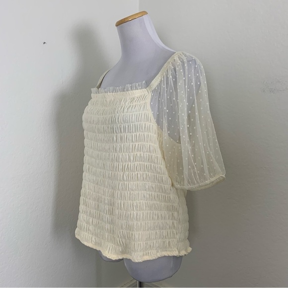 Torrid Mesh Swiss Dot Smocked Top Women’s 3X Sheer Puff Sleeves Coquette Cottage - Picture 6 of 17